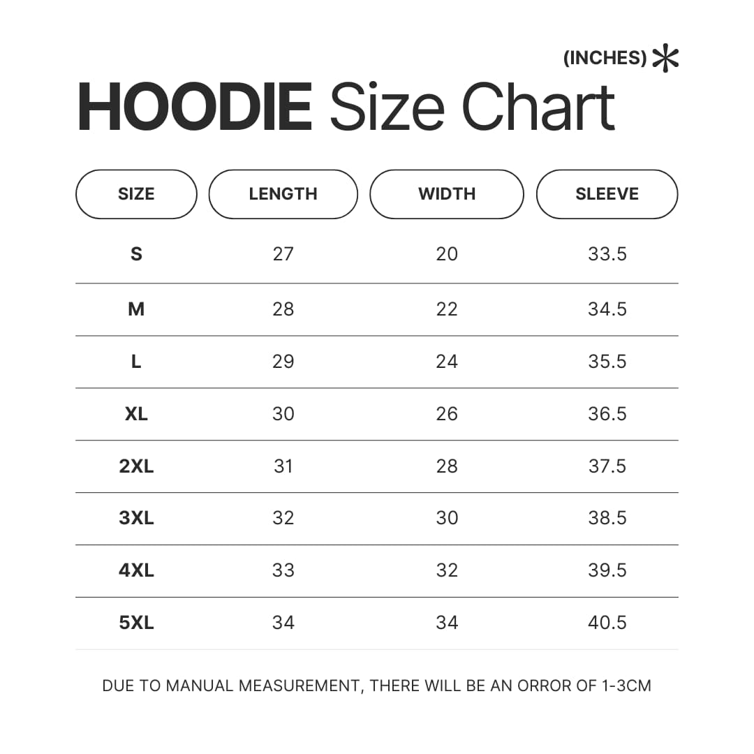 Hoodie Size Chart - Pac Man Merch