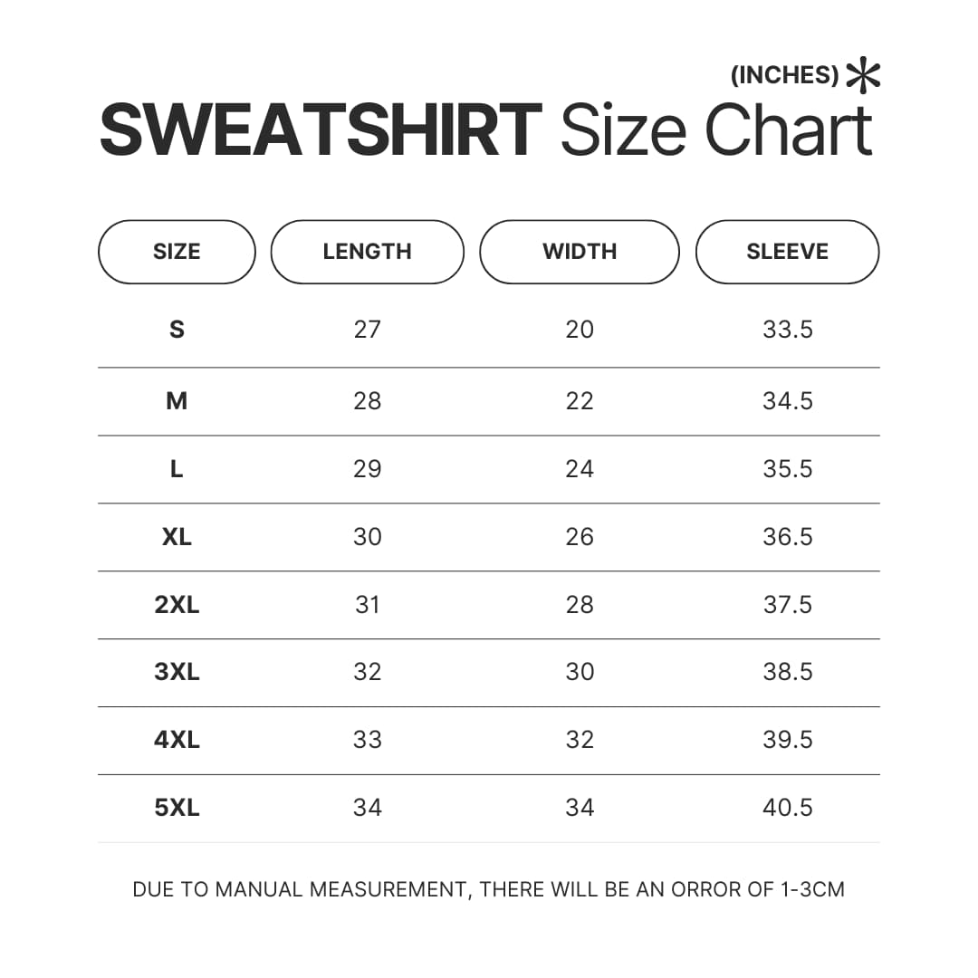 Sweatshirt Size Chart - Pac Man Merch