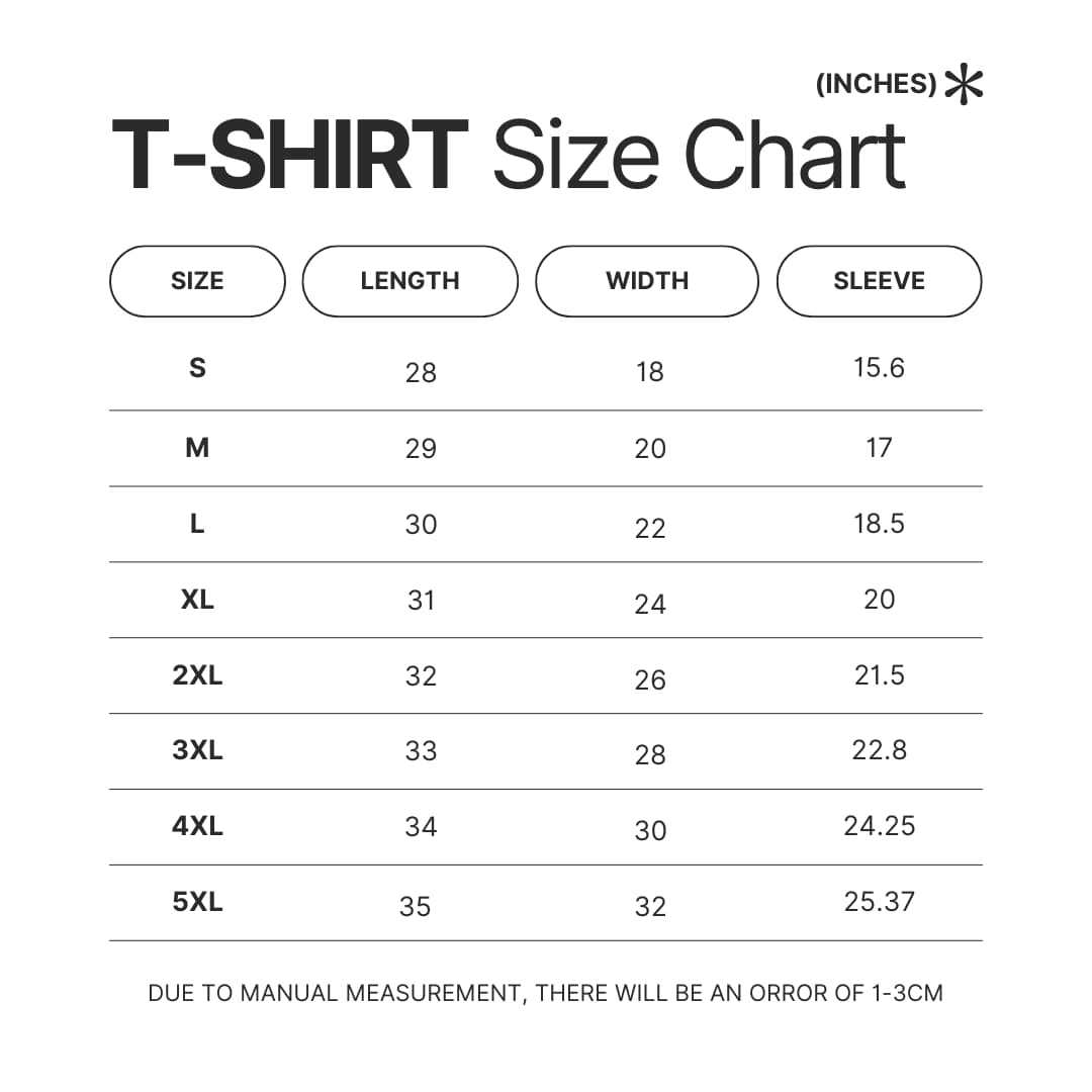 T shirt Size Chart - Pac Man Merch