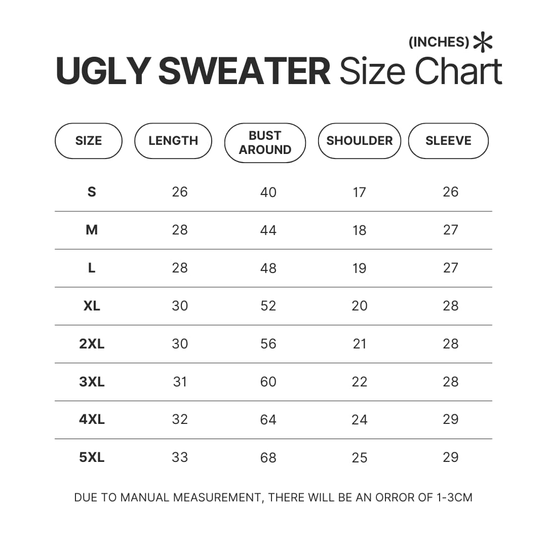 Ugly Sweater Size Chart - Pac Man Merch