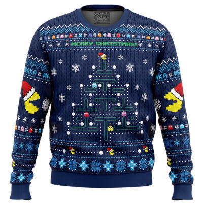 Christmas Tree Pac Man men sweatshirt FRONT mockup - Pac Man Merch